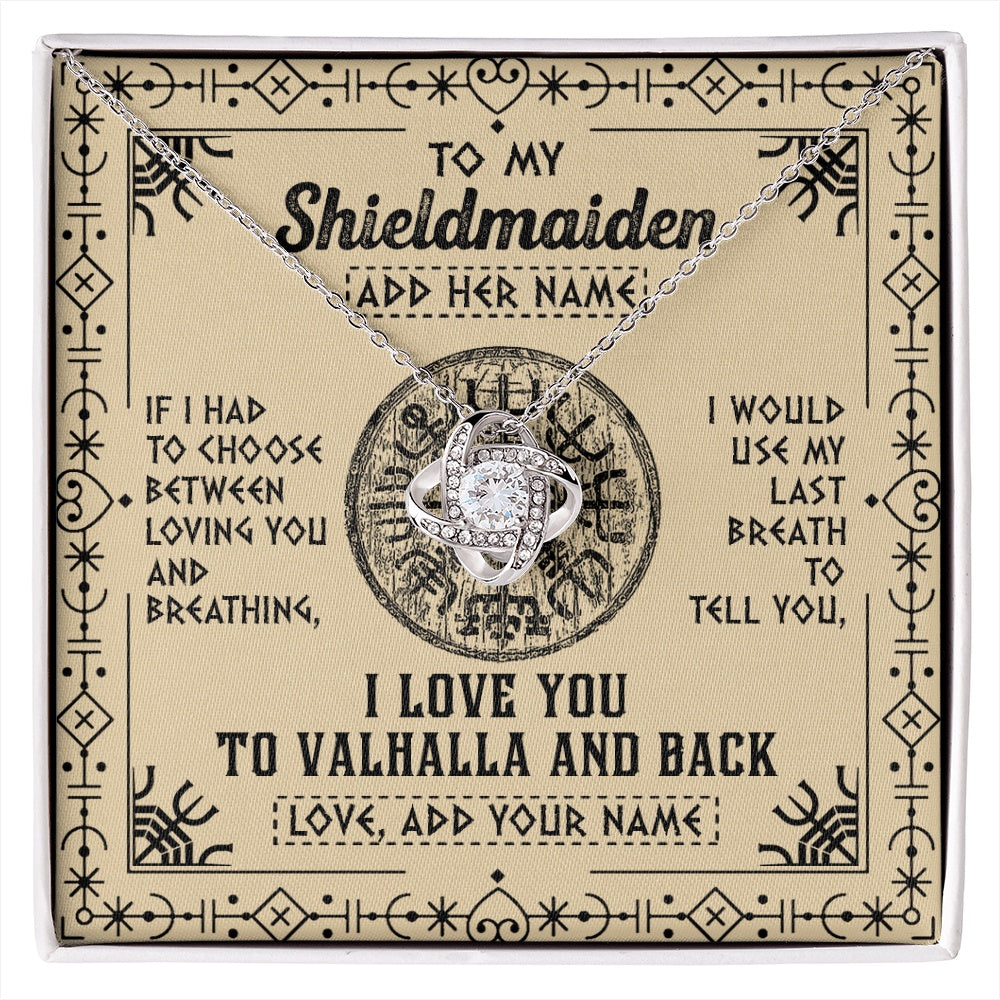 Love Knot Necklace 14K White Gold Finish | 1 | Personalized To My Shieldmaiden Necklace Viking I Love You Valhalla Wife Viking Jewelry For Women Daughter Birthday Gifts Christmas Gift Box Message Card | siriusteestore.myshopify
