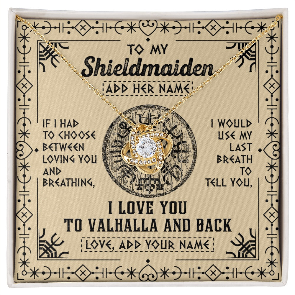 Love Knot Necklace 18K Yellow Gold Finish | 1 | Personalized To My Shieldmaiden Necklace Viking I Love You Valhalla Wife Viking Jewelry For Women Daughter Birthday Gifts Christmas Gift Box Message Card | siriusteestore.myshopify