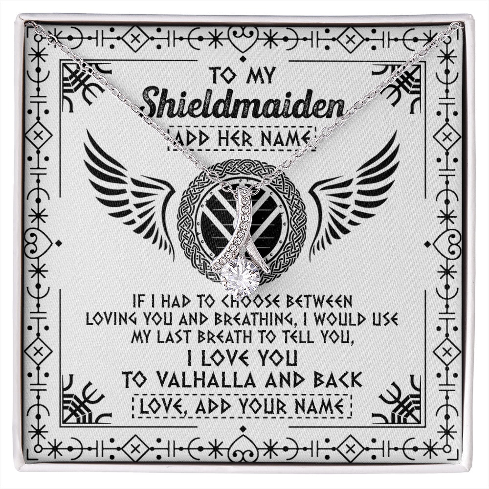 Alluring Beauty Necklace 14K White Gold Finish | 1 | Personalized To My Shieldmaiden Necklace Viking Jewelry For Women I Love You Valhalla Gift For Wife Girlfriend Birthday Christmas Custom Gift Box Message Card | https://siriusteestore.