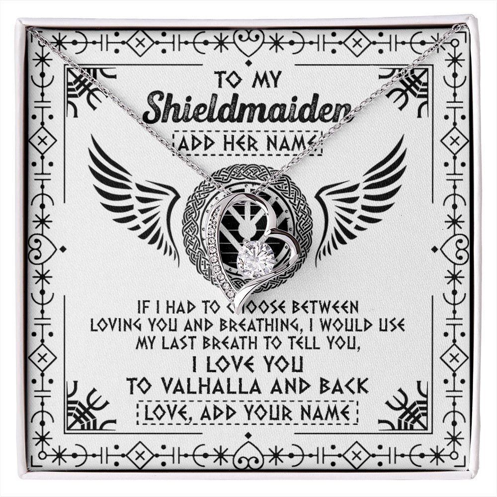 Forever Love Necklace 14K White Gold Finish | 1 | Personalized To My Shieldmaiden Necklace Viking Jewelry For Women I Love You Valhalla Gift For Wife Girlfriend Birthday Christmas Custom Gift Box Message Card | https://siriusteestore.