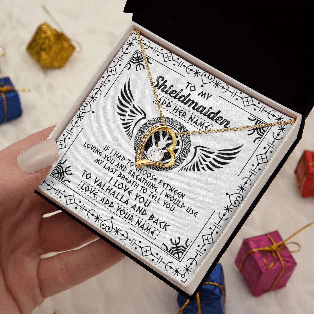 Forever Love Necklace 18K Yellow Gold Finish | 2 | Personalized To My Shieldmaiden Necklace Viking Jewelry For Women I Love You Valhalla Gift For Wife Girlfriend Birthday Christmas Custom Gift Box Message Card | https://siriusteestore.