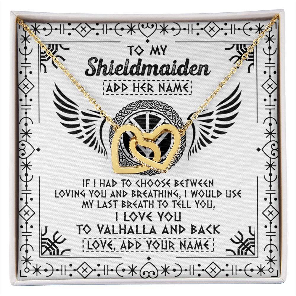 Interlocking Hearts Necklace 18K Yellow Gold Finish | 1 | Personalized To My Shieldmaiden Necklace Viking Jewelry For Women I Love You Valhalla Gift For Wife Girlfriend Birthday Christmas Custom Gift Box Message Card | https://siriusteestore.