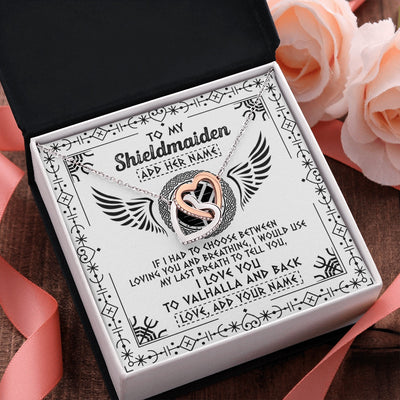Interlocking Hearts Necklace Stainless Steel & Rose Gold Finish | 2 | Personalized To My Shieldmaiden Necklace Viking Jewelry For Women I Love You Valhalla Gift For Wife Girlfriend Birthday Christmas Custom Gift Box Message Card | https://siriusteestore.