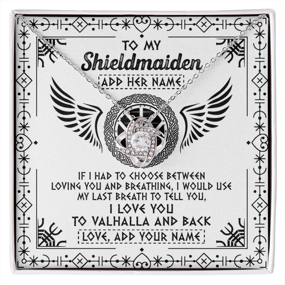 Love Knot Necklace 14K White Gold Finish | 1 | Personalized To My Shieldmaiden Necklace Viking Jewelry For Women I Love You Valhalla Gift For Wife Girlfriend Birthday Christmas Custom Gift Box Message Card | https://siriusteestore.