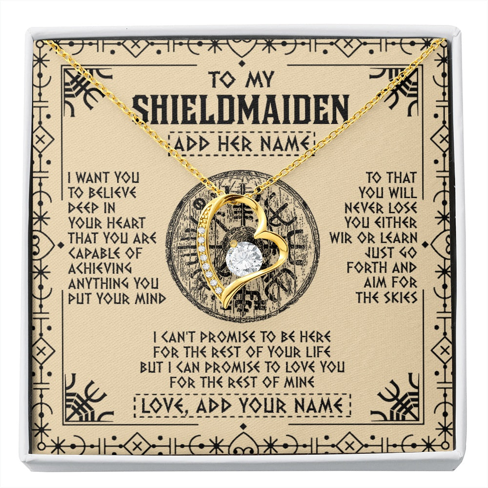 Forever Love Necklace 18K Yellow Gold Finish | 1 | Personalized To My Shieldmaiden Necklace Viking Never Lose Niece Granddaughter Daughter Birthday Gifts Christmas Jewelry Customized Gift Box Message Card | siriusteestore.myshopify