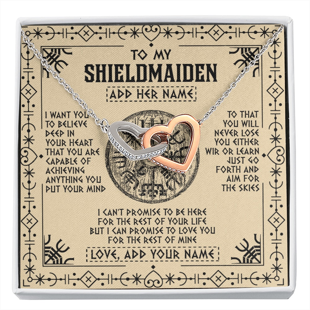 Interlocking Hearts Necklace Stainless Steel & Rose Gold Finish | 1 | Personalized To My Shieldmaiden Necklace Viking Never Lose Niece Granddaughter Daughter Birthday Gifts Christmas Jewelry Customized Gift Box Message Card | siriusteestore.myshopify