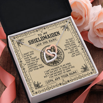 Interlocking Hearts Necklace Stainless Steel & Rose Gold Finish | 2 | Personalized To My Shieldmaiden Necklace Viking Never Lose Niece Granddaughter Daughter Birthday Gifts Christmas Jewelry Customized Gift Box Message Card | siriusteestore.myshopify