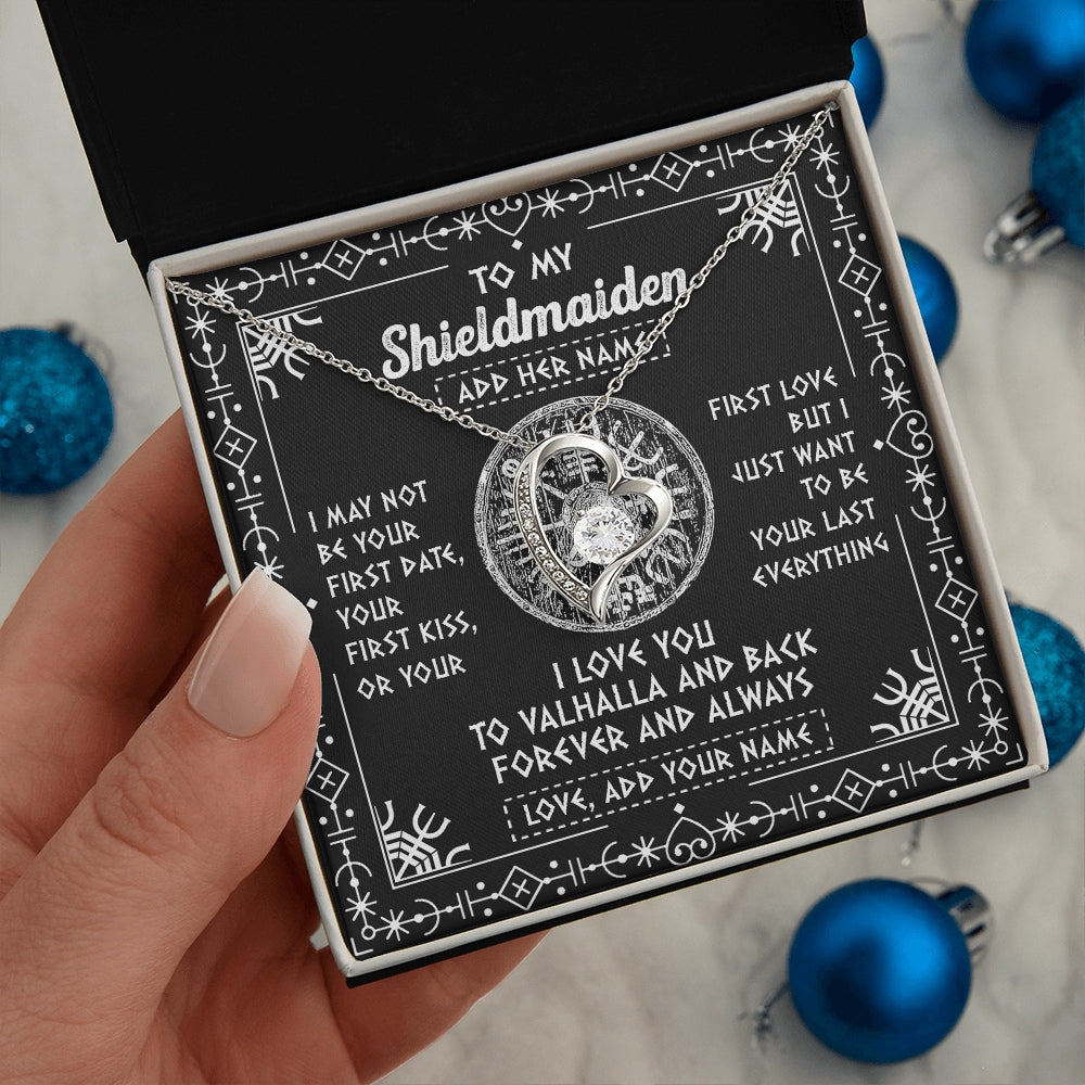 Forever Love Necklace 14K White Gold Finish | 2 | Personalized To My Shieldmaiden Necklace Wife Gifts From Husband Viking Jewelry For Women Valhalla Romantic Girlfriend Birthday Christmas Gift Box Message Card | https://siriusteestore.