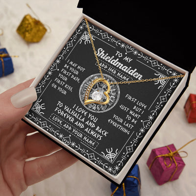 Forever Love Necklace 18K Yellow Gold Finish | 2 | Personalized To My Shieldmaiden Necklace Wife Gifts From Husband Viking Jewelry For Women Valhalla Romantic Girlfriend Birthday Christmas Gift Box Message Card | https://siriusteestore.