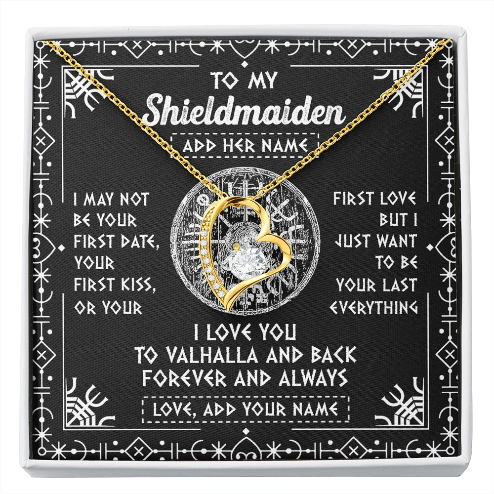 Forever Love Necklace 18K Yellow Gold Finish | 1 | Personalized To My Shieldmaiden Necklace Wife Gifts From Husband Viking Jewelry For Women Valhalla Romantic Girlfriend Birthday Christmas Gift Box Message Card | https://siriusteestore.
