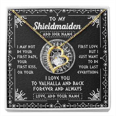 Forever Love Necklace 18K Yellow Gold Finish | 1 | Personalized To My Shieldmaiden Necklace Wife Gifts From Husband Viking Jewelry For Women Valhalla Romantic Girlfriend Birthday Christmas Gift Box Message Card | https://siriusteestore.