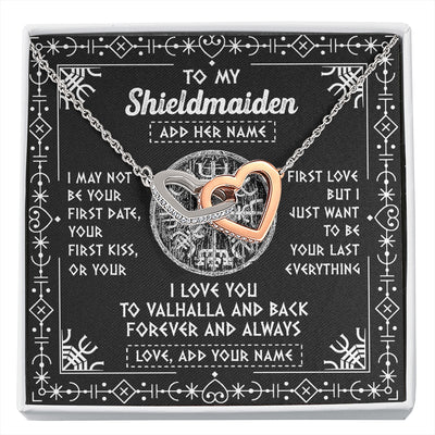 Interlocking Hearts Necklace Stainless Steel & Rose Gold Finish | 1 | Personalized To My Shieldmaiden Necklace Wife Gifts From Husband Viking Jewelry For Women Valhalla Romantic Girlfriend Birthday Christmas Gift Box Message Card | https://siriusteestore.
