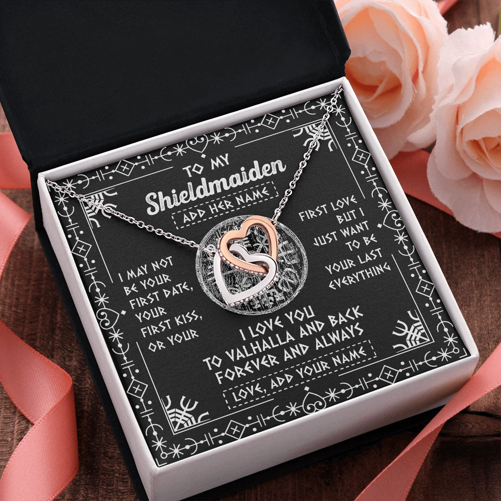 Interlocking Hearts Necklace Stainless Steel & Rose Gold Finish | 2 | Personalized To My Shieldmaiden Necklace Wife Gifts From Husband Viking Jewelry For Women Valhalla Romantic Girlfriend Birthday Christmas Gift Box Message Card | https://siriusteestore.