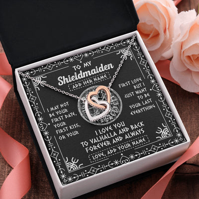 Interlocking Hearts Necklace Stainless Steel & Rose Gold Finish | 2 | Personalized To My Shieldmaiden Necklace Wife Gifts From Husband Viking Jewelry For Women Valhalla Romantic Girlfriend Birthday Christmas Gift Box Message Card | https://siriusteestore.