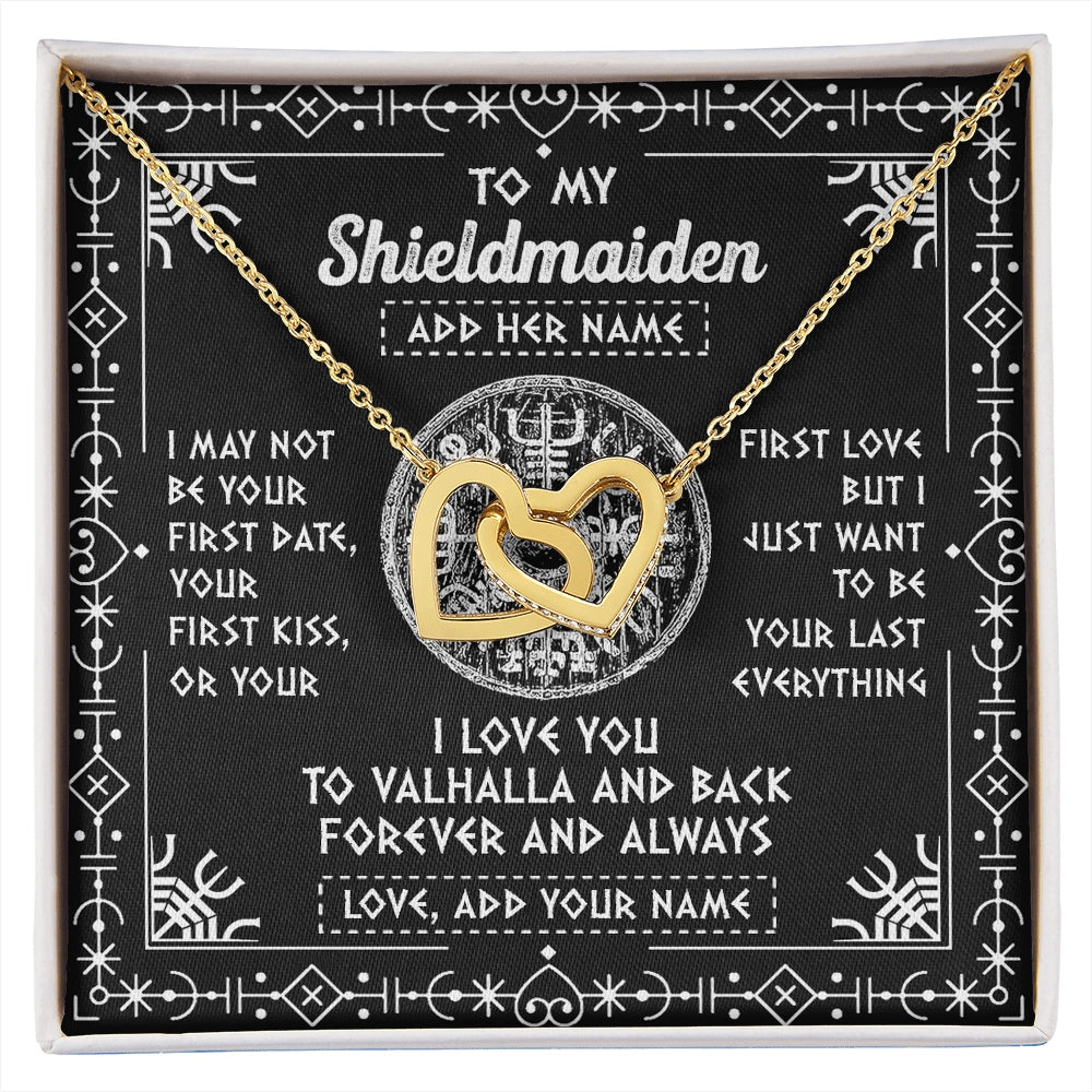 Interlocking Hearts Necklace 18K Yellow Gold Finish | 1 | Personalized To My Shieldmaiden Necklace Wife Gifts From Husband Viking Jewelry For Women Valhalla Romantic Girlfriend Birthday Christmas Gift Box Message Card | https://siriusteestore.