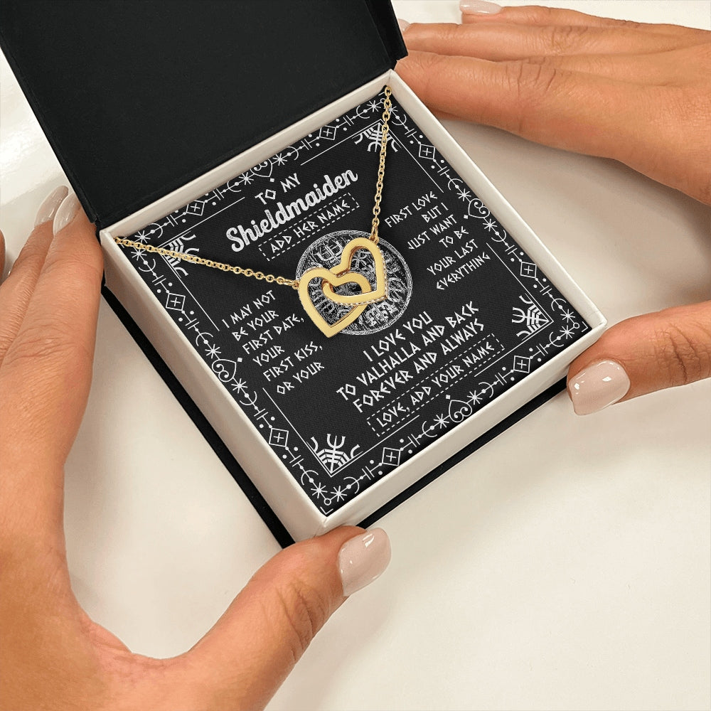 Interlocking Hearts Necklace 18K Yellow Gold Finish | 2 | Personalized To My Shieldmaiden Necklace Wife Gifts From Husband Viking Jewelry For Women Valhalla Romantic Girlfriend Birthday Christmas Gift Box Message Card | https://siriusteestore.