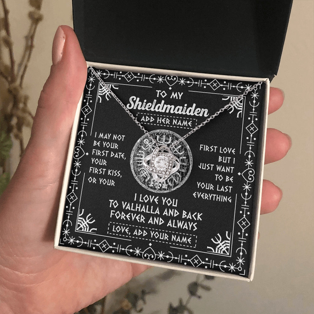 Love Knot Necklace 14K White Gold Finish | 2 | Personalized To My Shieldmaiden Necklace Wife Gifts From Husband Viking Jewelry For Women Valhalla Romantic Girlfriend Birthday Christmas Gift Box Message Card | https://siriusteestore.