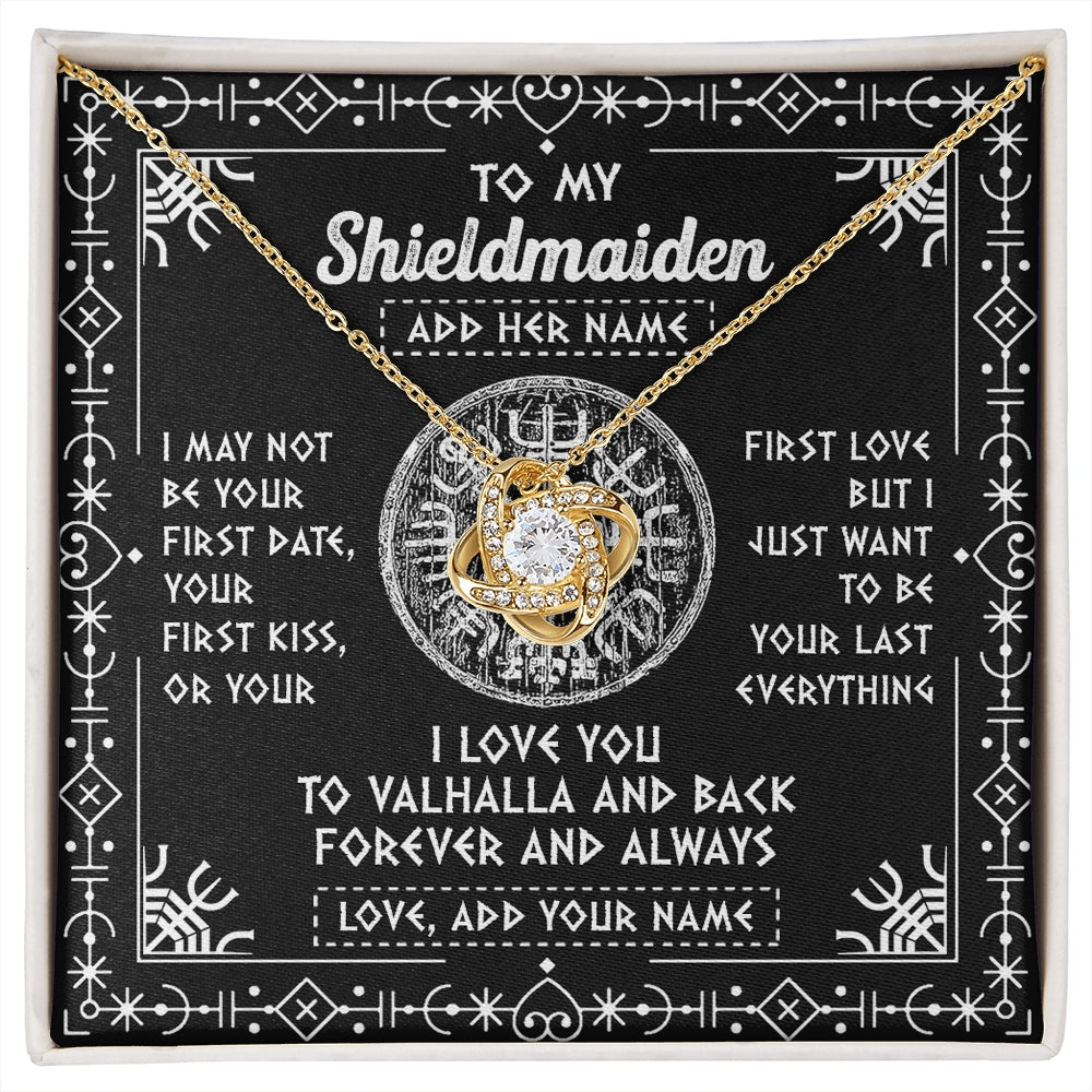 Love Knot Necklace 18K Yellow Gold Finish | 1 | Personalized To My Shieldmaiden Necklace Wife Gifts From Husband Viking Jewelry For Women Valhalla Romantic Girlfriend Birthday Christmas Gift Box Message Card | https://siriusteestore.