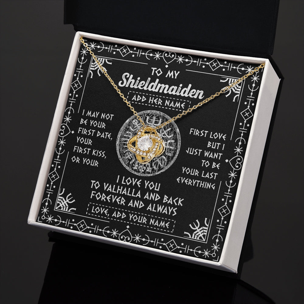 Love Knot Necklace 18K Yellow Gold Finish | 2 | Personalized To My Shieldmaiden Necklace Wife Gifts From Husband Viking Jewelry For Women Valhalla Romantic Girlfriend Birthday Christmas Gift Box Message Card | https://siriusteestore.