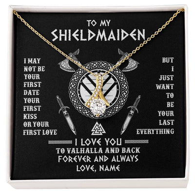 Alluring Beauty Necklace 18K Yellow Gold Finish | 1 | Personalized To My Shieldmaiden Viking Necklace I Love You To Valhalla And Back Wife Girlfriend Women Birthday Anniversary Customized Gift Box Message Card | siriusteestore