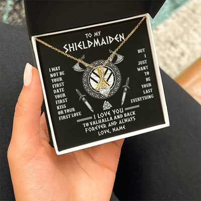Alluring Beauty Necklace 18K Yellow Gold Finish | 2 | Personalized To My Shieldmaiden Viking Necklace I Love You To Valhalla And Back Wife Girlfriend Women Birthday Anniversary Customized Gift Box Message Card | siriusteestore