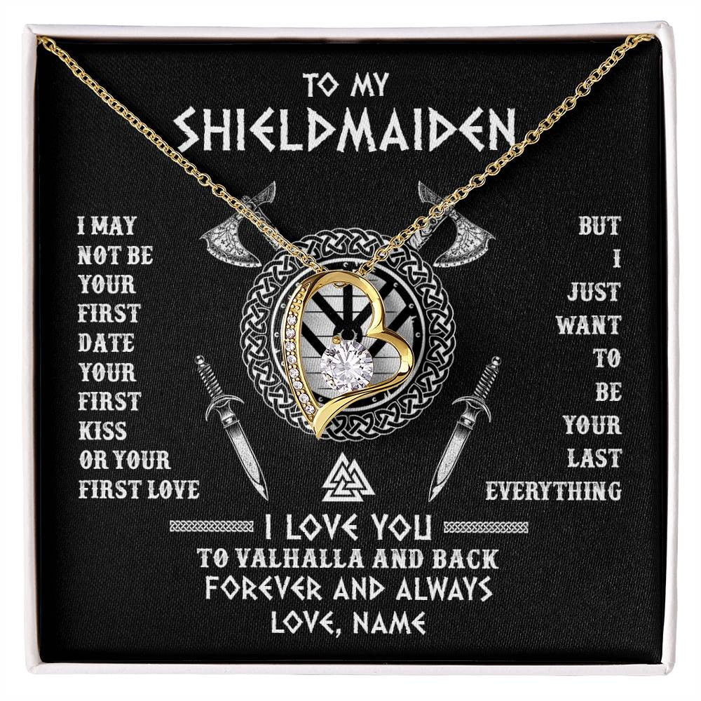 Forever Love Necklace 18K Yellow Gold Finish | 1 | Personalized To My Shieldmaiden Viking Necklace I Love You To Valhalla And Back Wife Girlfriend Women Birthday Anniversary Customized Gift Box Message Card | siriusteestore