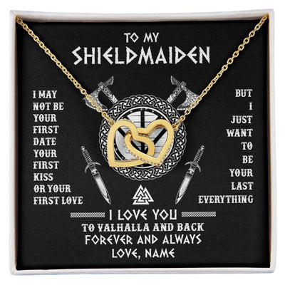Interlocking Hearts Necklace 18K Yellow Gold Finish | 1 | Personalized To My Shieldmaiden Viking Necklace I Love You To Valhalla And Back Wife Girlfriend Women Birthday Anniversary Customized Gift Box Message Card | siriusteestore