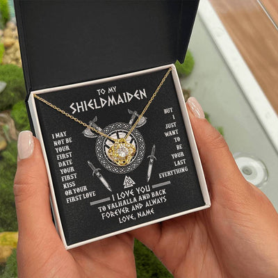 Love Knot Necklace 18K Yellow Gold Finish | 2 | Personalized To My Shieldmaiden Viking Necklace I Love You To Valhalla And Back Wife Girlfriend Women Birthday Anniversary Customized Gift Box Message Card | siriusteestore