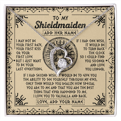 Forever Love Necklace 14K White Gold Finish | 1 | Personalized To My Shieldmaiden Viking Necklace Vintage I Love You To Valhalla Jewelry Girlfriend Wife Birthday Gifts Anniversary Custom Gift Box Message Card | https://siriusteestore.