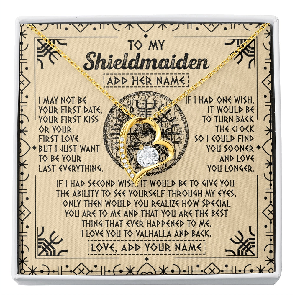 Forever Love Necklace 18K Yellow Gold Finish | 1 | Personalized To My Shieldmaiden Viking Necklace Vintage I Love You To Valhalla Jewelry Girlfriend Wife Birthday Gifts Anniversary Custom Gift Box Message Card | https://siriusteestore.