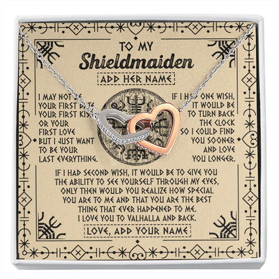 Interlocking Hearts Necklace Stainless Steel & Rose Gold Finish | 1 | Personalized To My Shieldmaiden Viking Necklace Vintage I Love You To Valhalla Jewelry Girlfriend Wife Birthday Gifts Anniversary Custom Gift Box Message Card | https://siriusteestore.