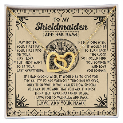 Interlocking Hearts Necklace 18K Yellow Gold Finish | 1 | Personalized To My Shieldmaiden Viking Necklace Vintage I Love You To Valhalla Jewelry Girlfriend Wife Birthday Gifts Anniversary Custom Gift Box Message Card | https://siriusteestore.