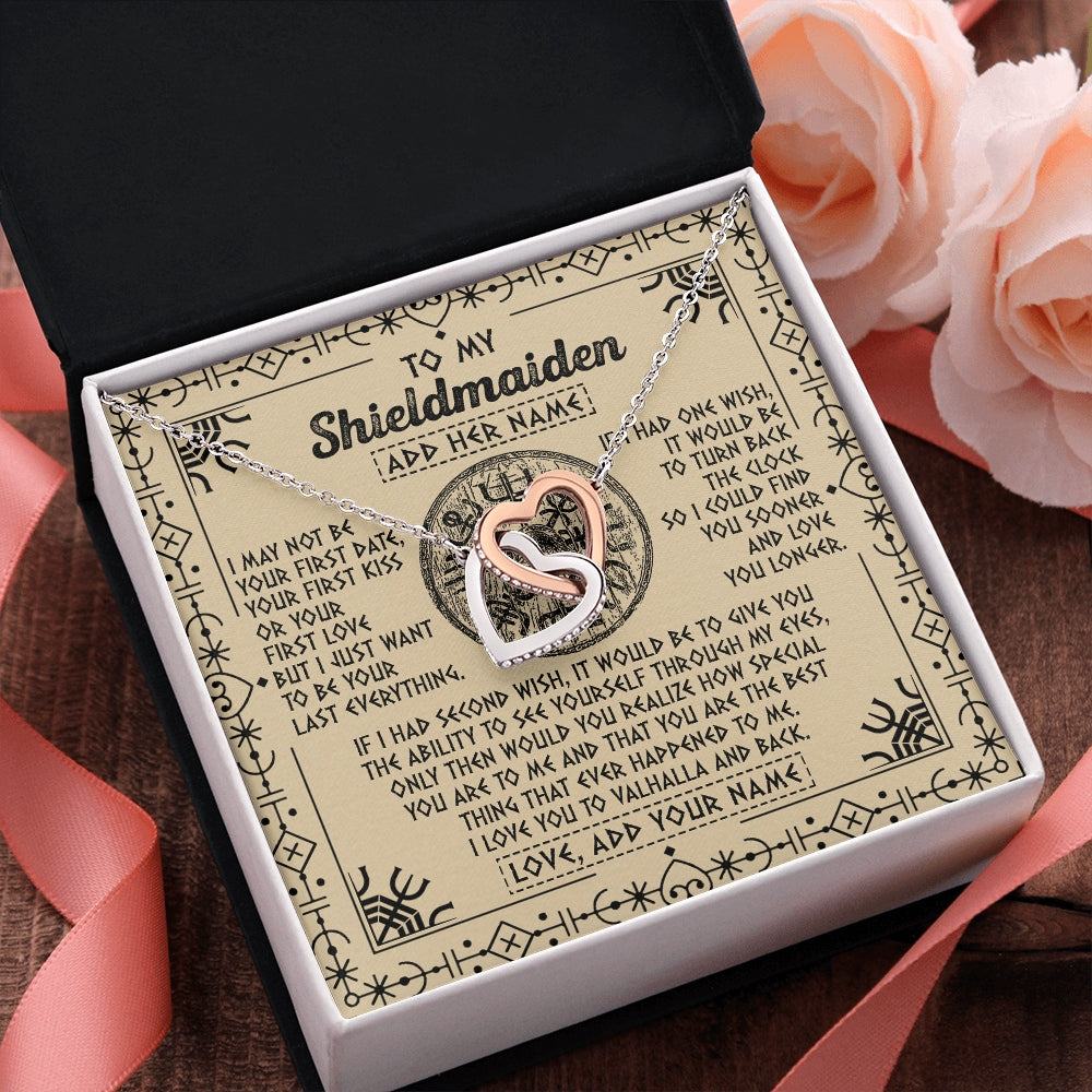 Interlocking Hearts Necklace Stainless Steel & Rose Gold Finish | 2 | Personalized To My Shieldmaiden Viking Necklace Vintage I Love You To Valhalla Jewelry Girlfriend Wife Birthday Gifts Anniversary Custom Gift Box Message Card | https://siriusteestore.