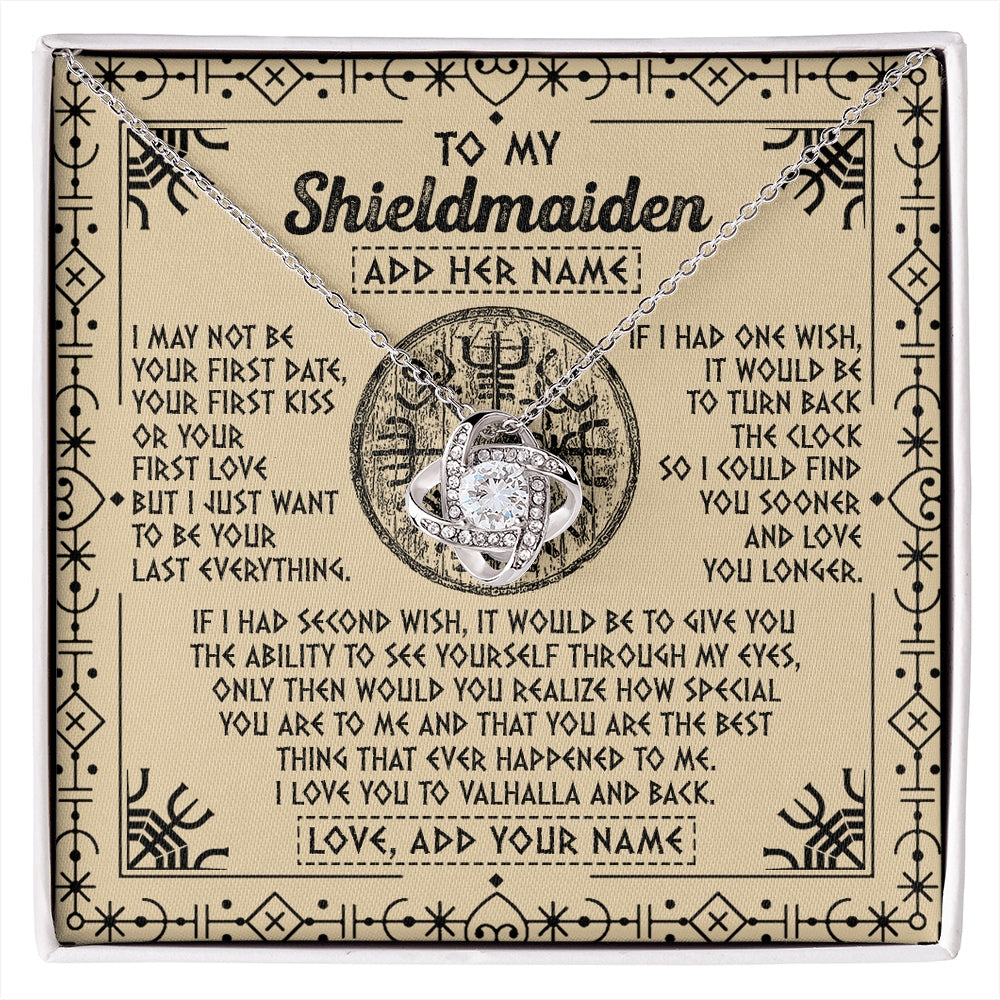 Love Knot Necklace 14K White Gold Finish | 1 | Personalized To My Shieldmaiden Viking Necklace Vintage I Love You To Valhalla Jewelry Girlfriend Wife Birthday Gifts Anniversary Custom Gift Box Message Card | https://siriusteestore.