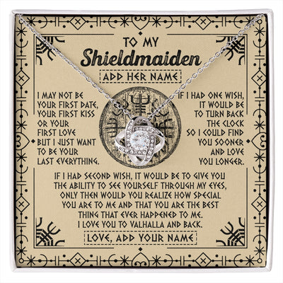 Love Knot Necklace 14K White Gold Finish | 1 | Personalized To My Shieldmaiden Viking Necklace Vintage I Love You To Valhalla Jewelry Girlfriend Wife Birthday Gifts Anniversary Custom Gift Box Message Card | https://siriusteestore.