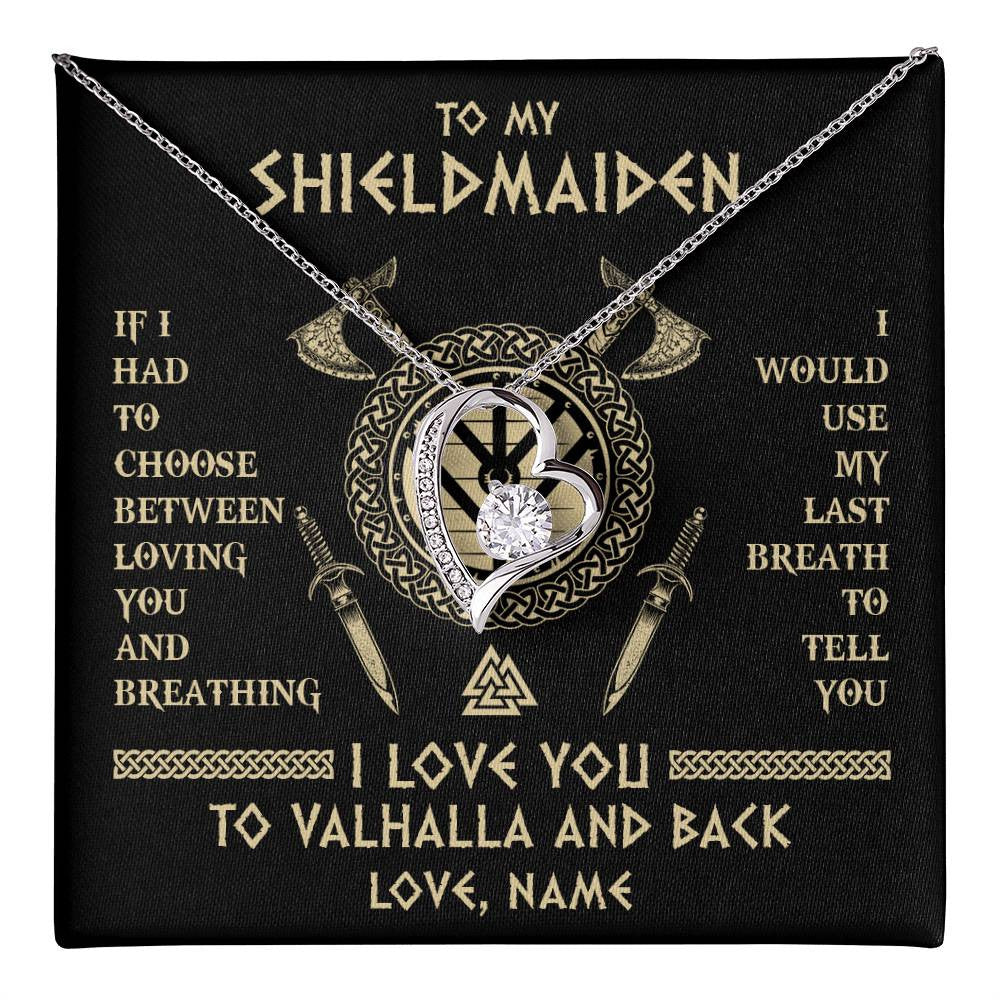 Forever Love Necklace 14K White Gold Finish | 1 | Personalized To My Shieldmaiden Viking Necklace Wife From Husband I Love You To Valhalla Soulmate Girlfriend Birthday Anniversary Customized Gift Box Message Card | siriusteestore