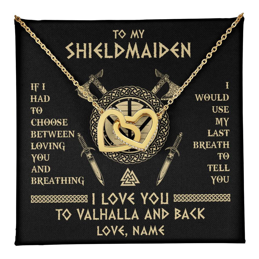 Interlocking Hearts Necklace 18K Yellow Gold Finish | 1 | Personalized To My Shieldmaiden Viking Necklace Wife From Husband I Love You To Valhalla Soulmate Girlfriend Birthday Anniversary Customized Gift Box Message Card | siriusteestore