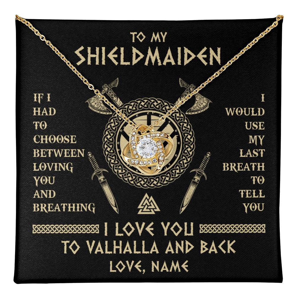 Love Knot Necklace 18K Yellow Gold Finish | 1 | Personalized To My Shieldmaiden Viking Necklace Wife From Husband I Love You To Valhalla Soulmate Girlfriend Birthday Anniversary Customized Gift Box Message Card | siriusteestore
