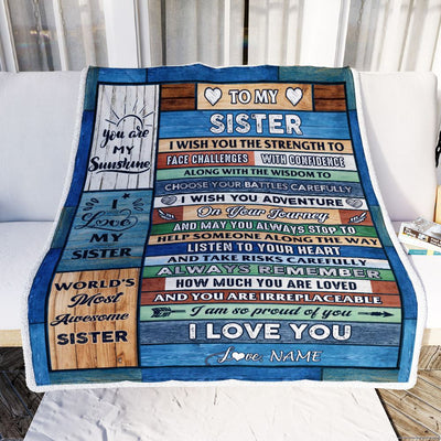 Personalized To My Sister Blanket From Brother Sister Wood Remember To Be Awesome Sister Birthday Graduation Christmas Customized Fleece Throw Blanket | siriusteestore