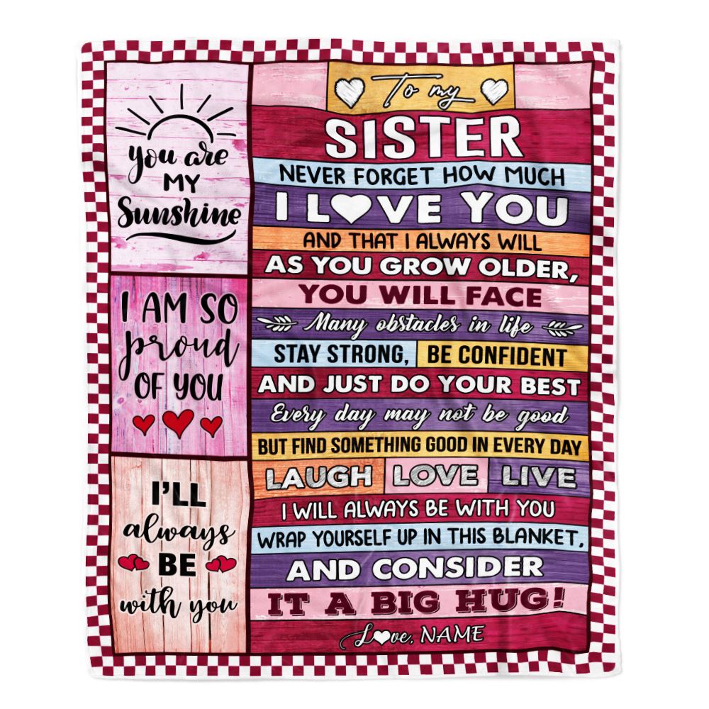 Personalized To My Sister Blanket From Brother Wood Never Forget How Much I Love You Sister Birthday Graduation Christmas Customized Fleece Throw Blanket | siriusteestore