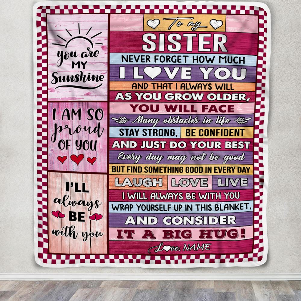 Personalized To My Sister Blanket From Brother Wood Never Forget How Much I Love You Sister Birthday Graduation Christmas Customized Fleece Throw Blanket | siriusteestore
