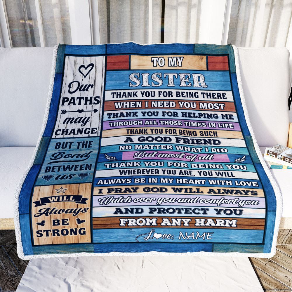 Personalized To My Sister Blanket From Brother Wood Thank You For Being There Big Sister Gift Birthday Christmas Graduation Customized Fleece Throw Blanket | siriusteestore