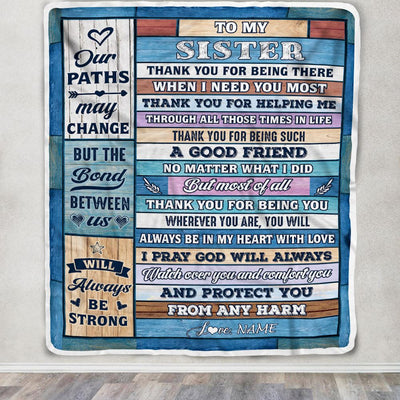 Personalized To My Sister Blanket From Brother Wood Thank You For Being There Big Sister Gift Birthday Christmas Graduation Customized Fleece Throw Blanket | siriusteestore