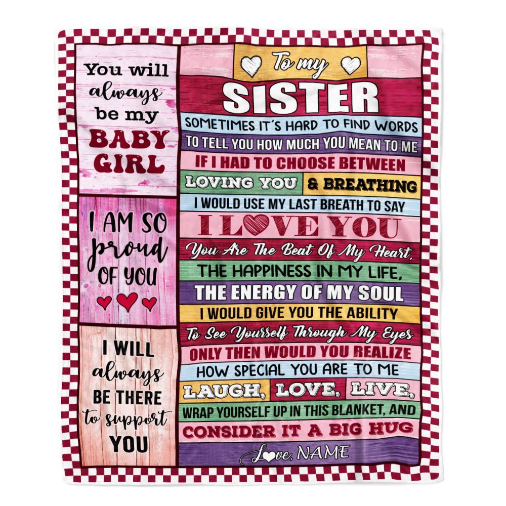 Personalized To My Sister Blanket From Brother Wood You Mean Yo Me Baby Girl Sister Birthday Graduation Christmas Customized Gift Fleece Throw Blanket | siriusteestore