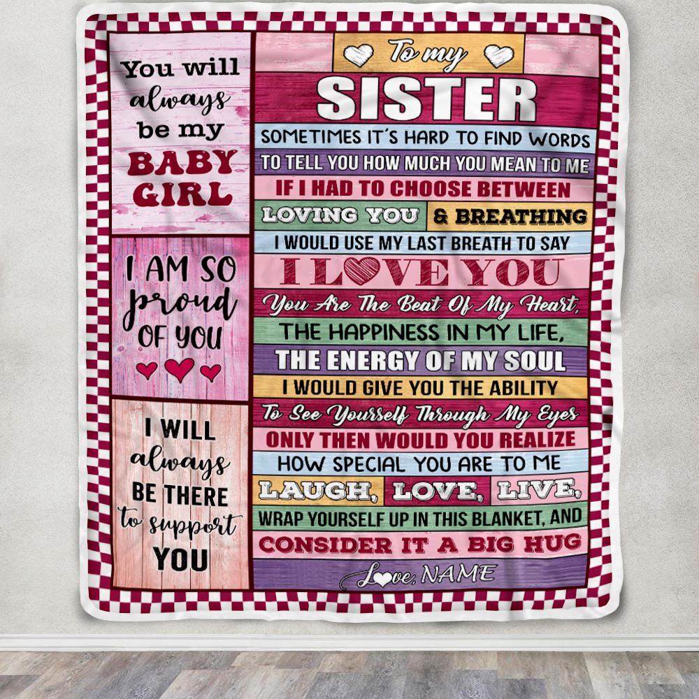Personalized To My Sister Blanket From Brother Wood You Mean Yo Me Baby Girl Sister Birthday Graduation Christmas Customized Gift Fleece Throw Blanket | siriusteestore