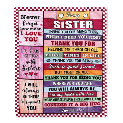 Personalized To My Sister Blanket From Sister Wood Never Forget How Much I Love You Little Soul Sister Birthday Christmas Customized Gift Fleece Throw Blanket | siriusteestore
