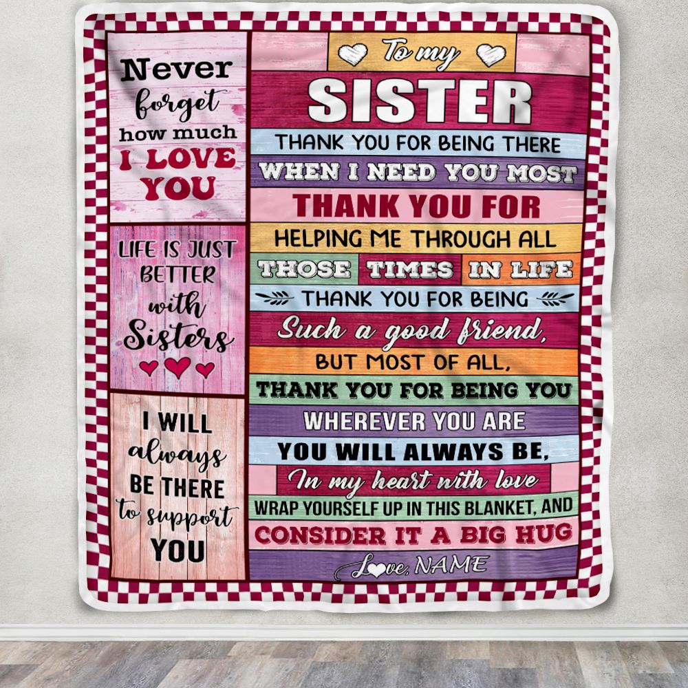 Personalized To My Sister Blanket From Sister Wood Never Forget How Much I Love You Little Soul Sister Birthday Christmas Customized Gift Fleece Throw Blanket | siriusteestore