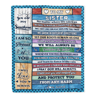Personalized To My Sister Blanket From Sister Wood No Matter Where Life Takes Us Soul Sister Birthday Christmas Graduation Customized Fleece Throw Blanket | siriusteestore