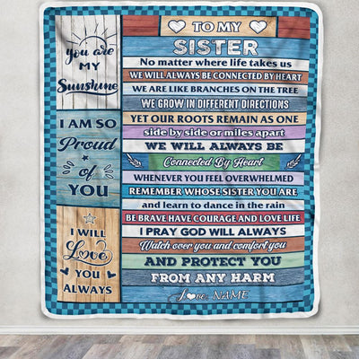 Personalized To My Sister Blanket From Sister Wood No Matter Where Life Takes Us Soul Sister Birthday Christmas Graduation Customized Fleece Throw Blanket | siriusteestore