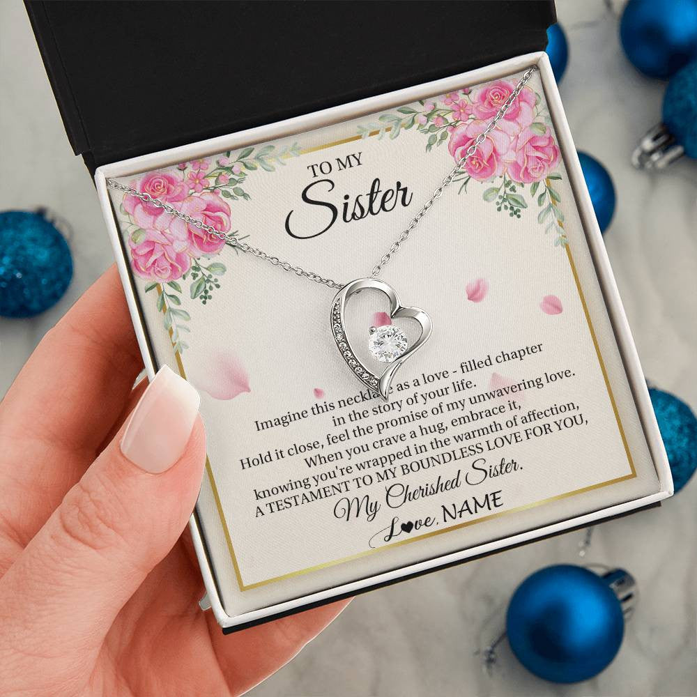 Forever Love Necklace 14K White Gold Finish | 2 | Personalized To My Sister From Brother Imagine This Necklace As A Love Sister Birthday Gifts Jewelry Graduation Christmas Customized Gift Box Message Card | siriusteestore